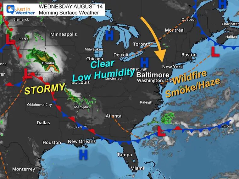 August 14 weather Wednesday morning