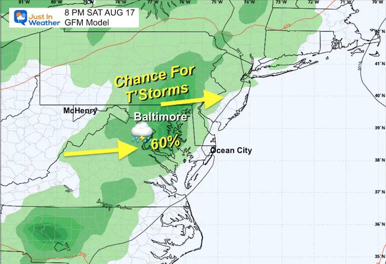 August 14 weather thunderstorms Saturday