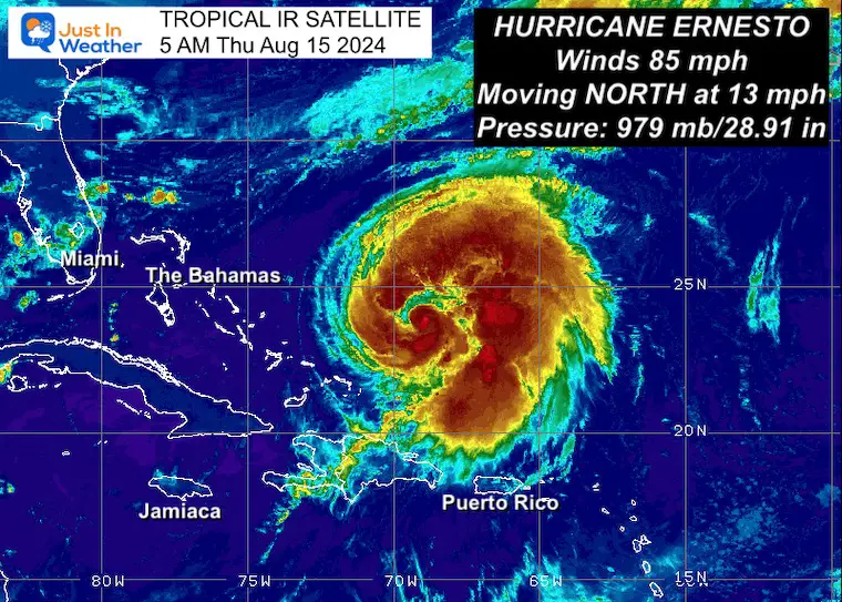 August 15 hurricane Ernesto satellite loop Thursday morning