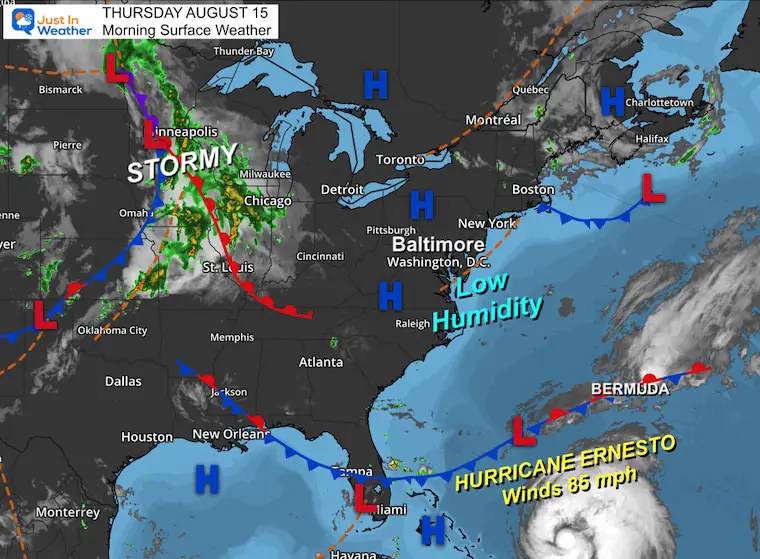 August 15 weather Thursday morning Hurricane Ernesto