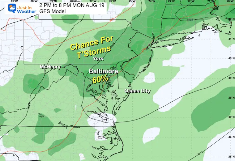 August 15 weather forecast thunderstorms Monday