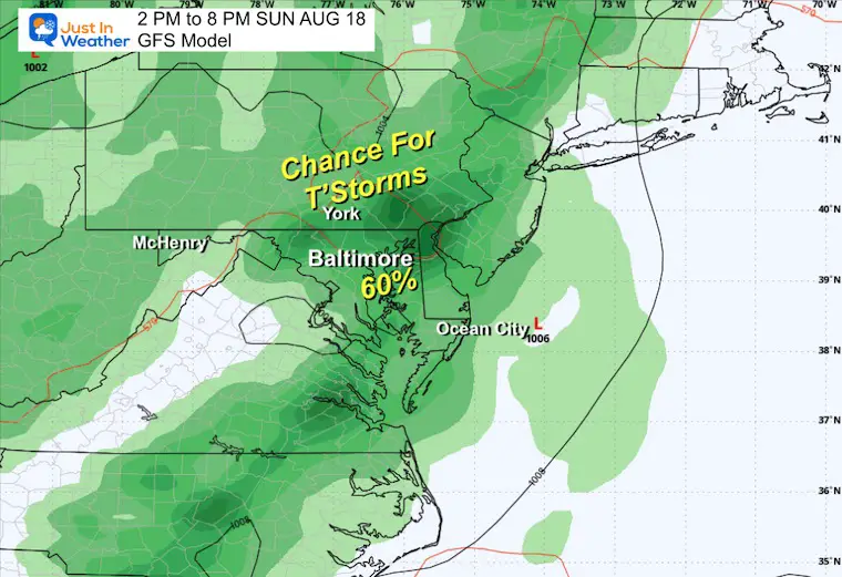 August 15 weather forecast thunderstorms Sunday