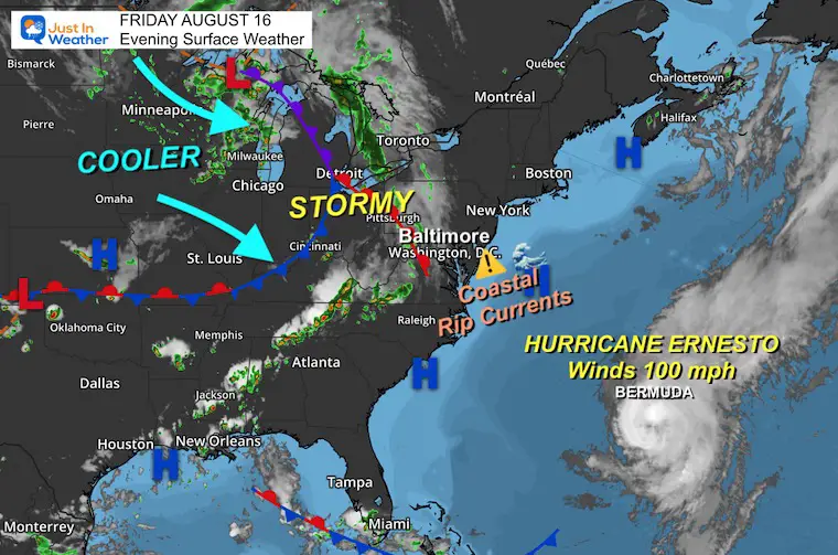 August 16 weather Friday evening storm hurricane ernesto