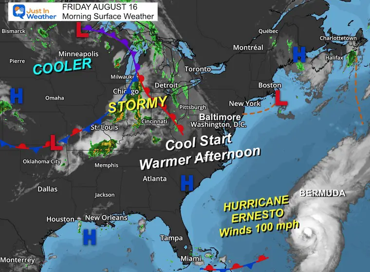 August 16 weather Friday morning