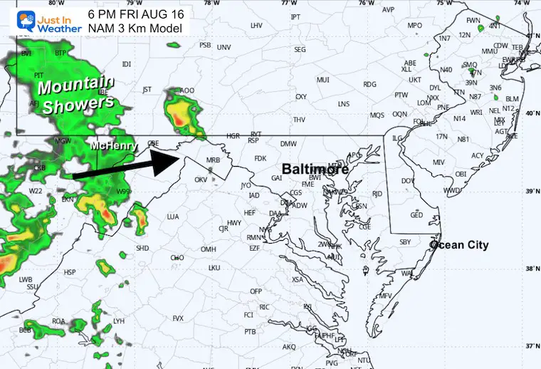 August 16 weather forecast radar Friday evening