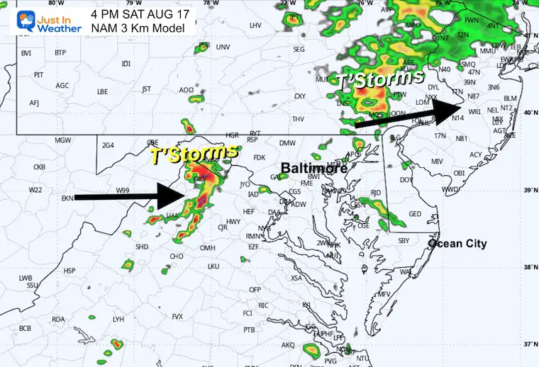 August 16 weather forecast radar Saturday afternoon