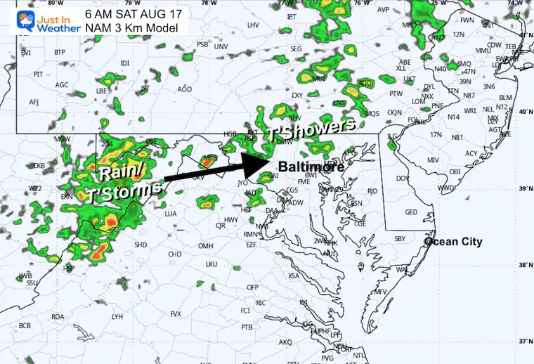 August 16 weather forecast radar Saturday morning