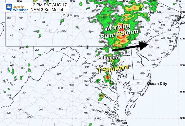 August 16 weather forecast radar Saturday Noon