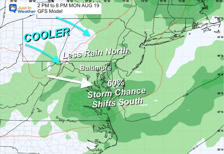 August 16 storm radar forecast Monday