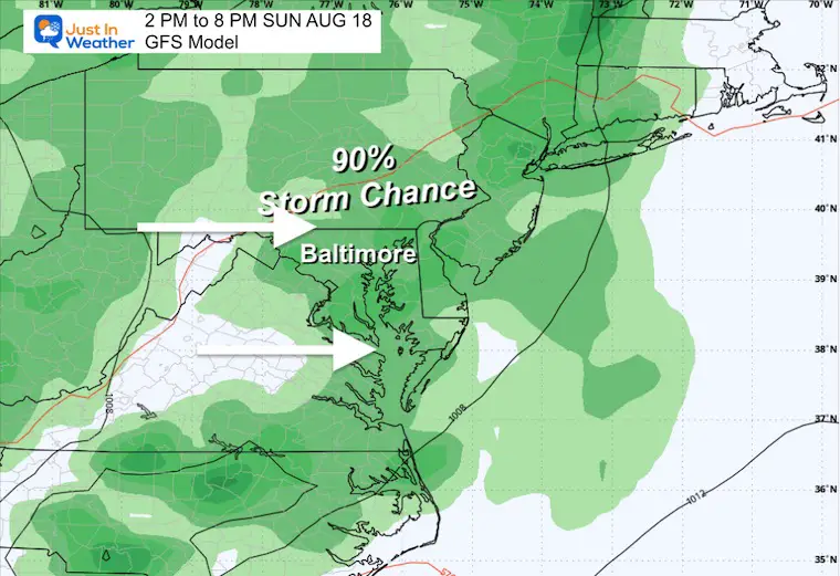 August 16 storm radar forecast Sunday