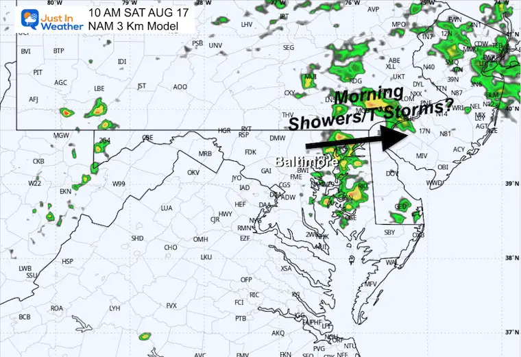 August 16 weather storm radar Saturday morning 10 AM