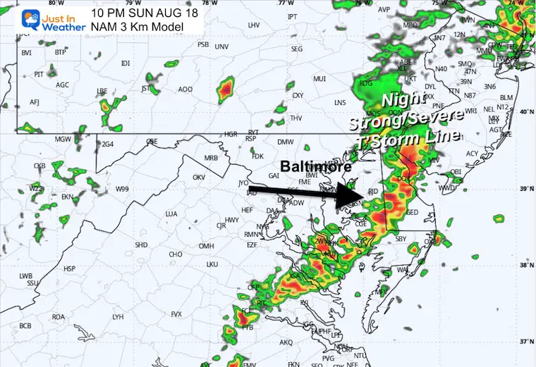 August 16 storm radar forecast Sunday night 10 PM