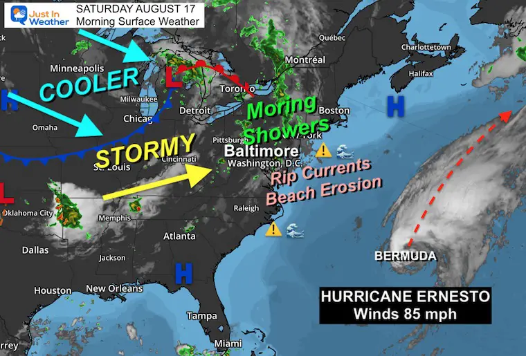 August 17 weather storm Hurricane Ernesto Saturday morning