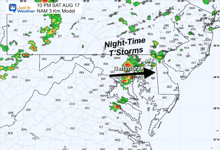 August 16 weather storm radar Saturday night