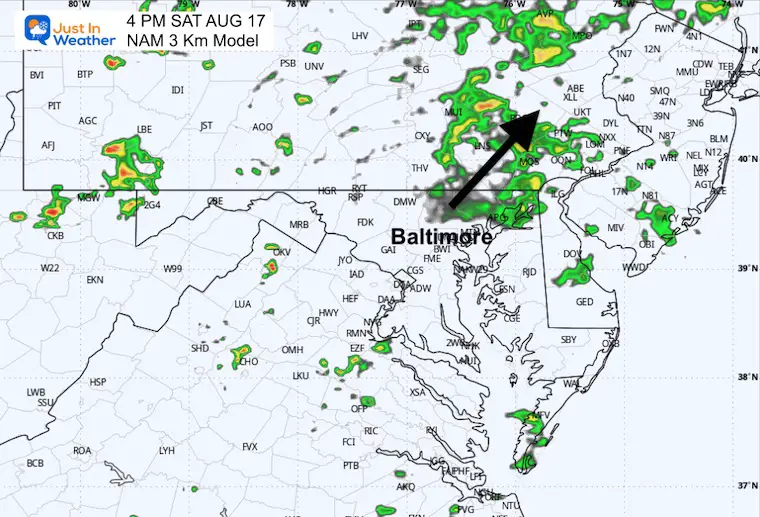 August 17 weather forecast storm radar Saturday Noon