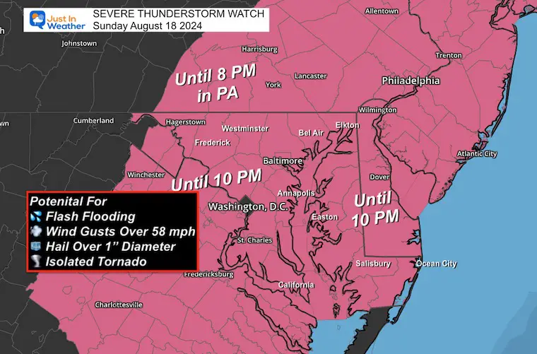 August 18 weather Severe Thunderstorm Watch Sunday