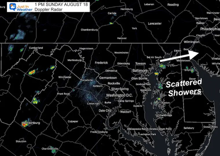 August 18 weather storm radar Sunday 1 PM