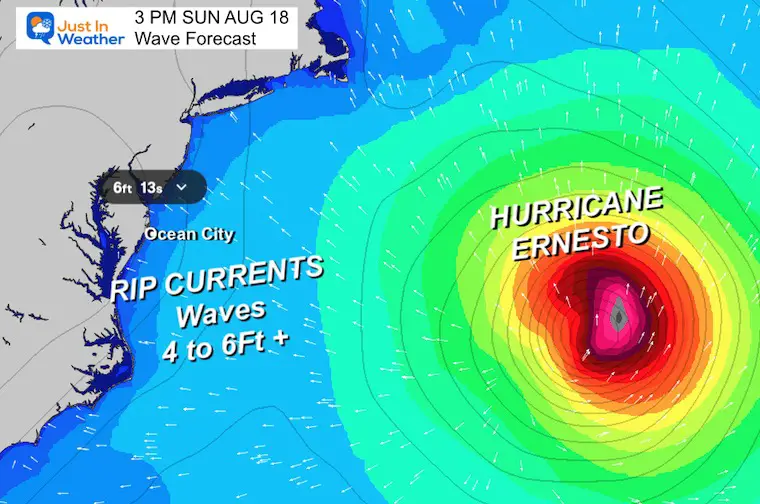 August 16 Hurricane Ernesto beach wave forecast