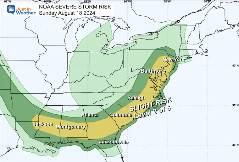 August 18 weather NOAA Severe Storm Risk Sunday Eastern USA