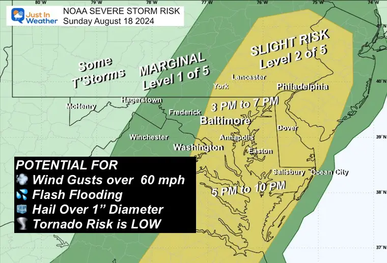 August 18 weather NOAA Severe Storm Risk Sunday