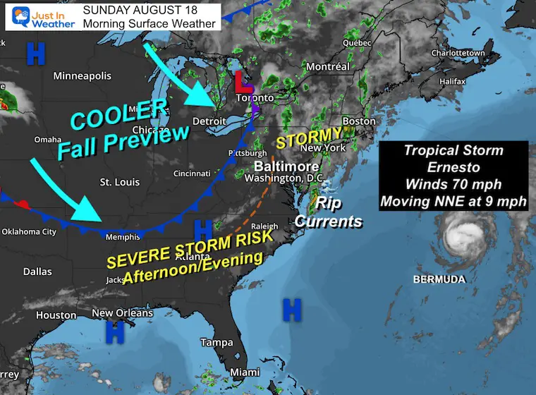 August 18 weather Sunday storms and Ernesto