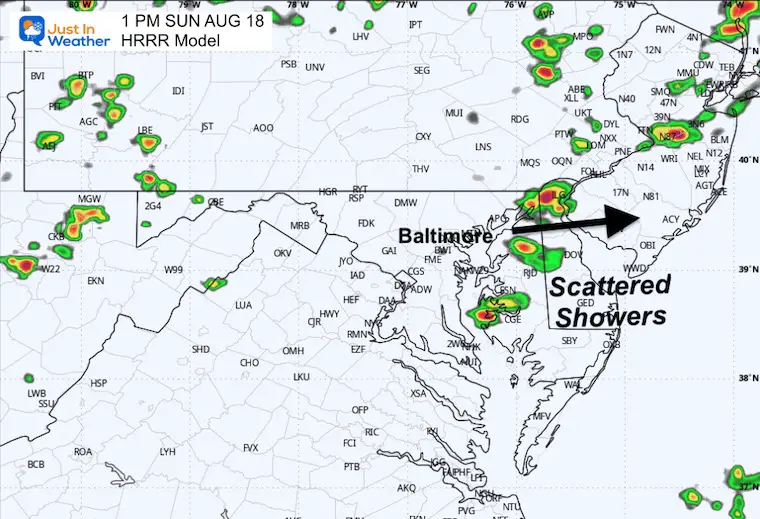 August 18 weather storm radar forecast 1 PM