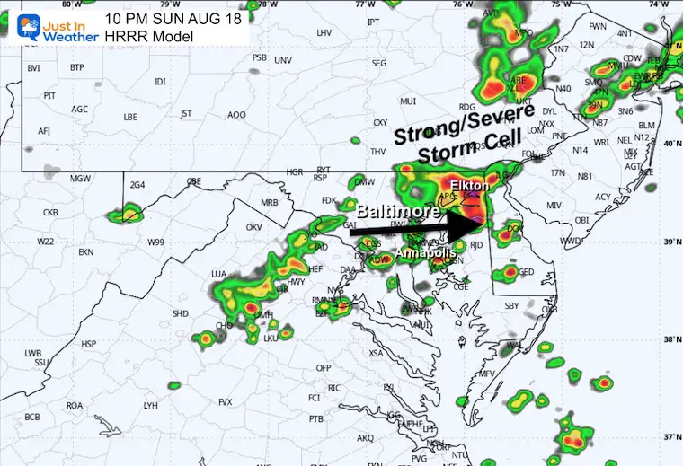 August 18 weather storm forecast radar HRRR Model 10 PM