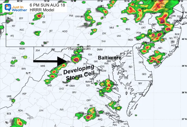 August 18 weather storm forecast radar HRRR Model 6PM