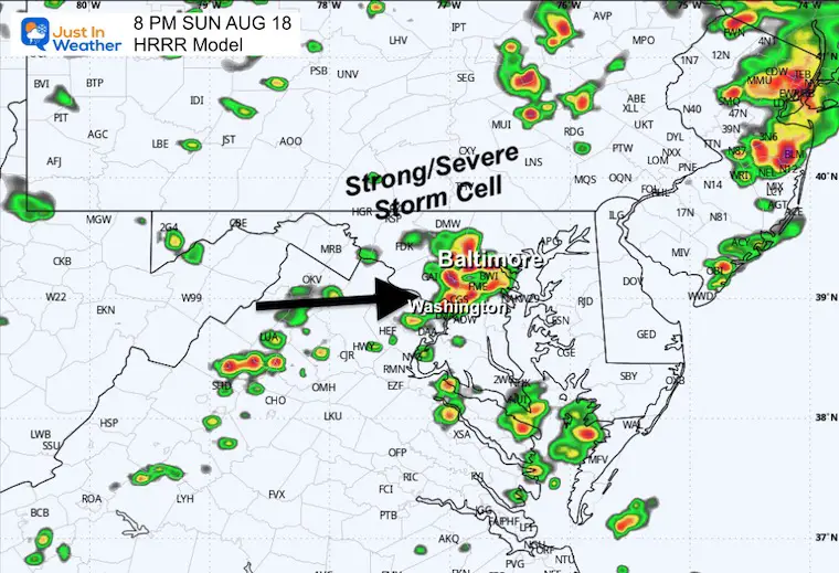 August 18 weather storm forecast radar HRRR Model 8 PM