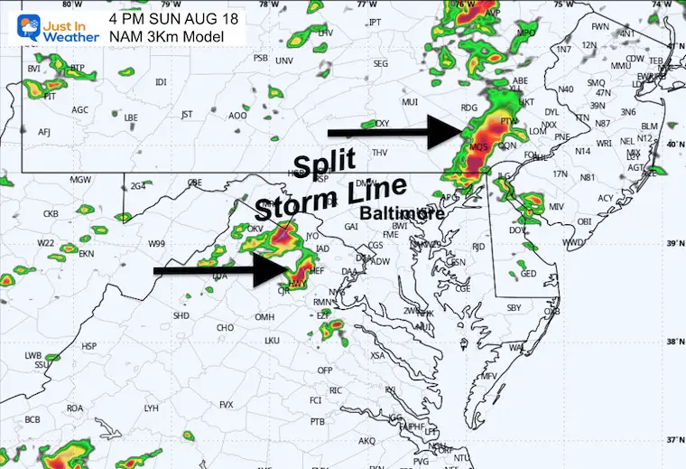 August 18 weather storm forecast radar NAM Model 4PM