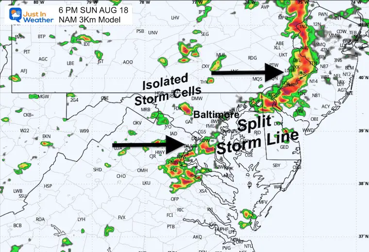 August 18 weather storm forecast radar NAM Model 6 PM