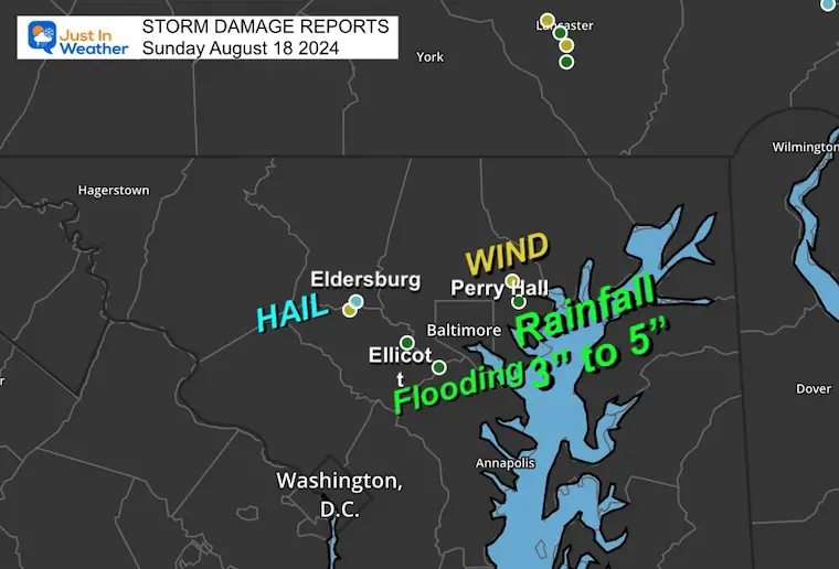 August 19 storm report Sunday hail flood damage