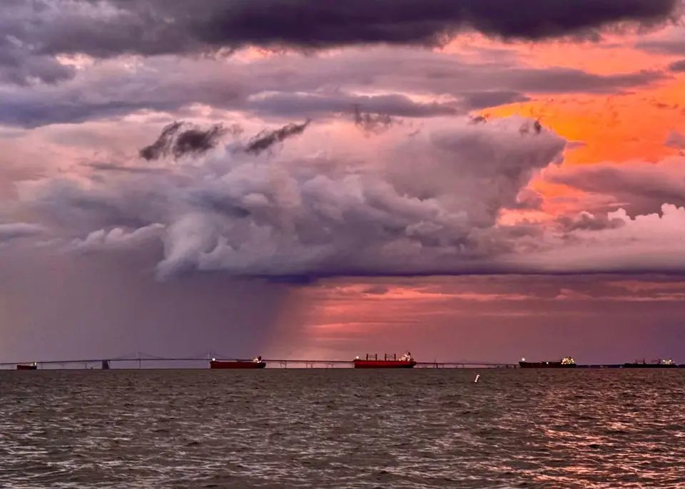 August 19 sunset Bay Bridge showers