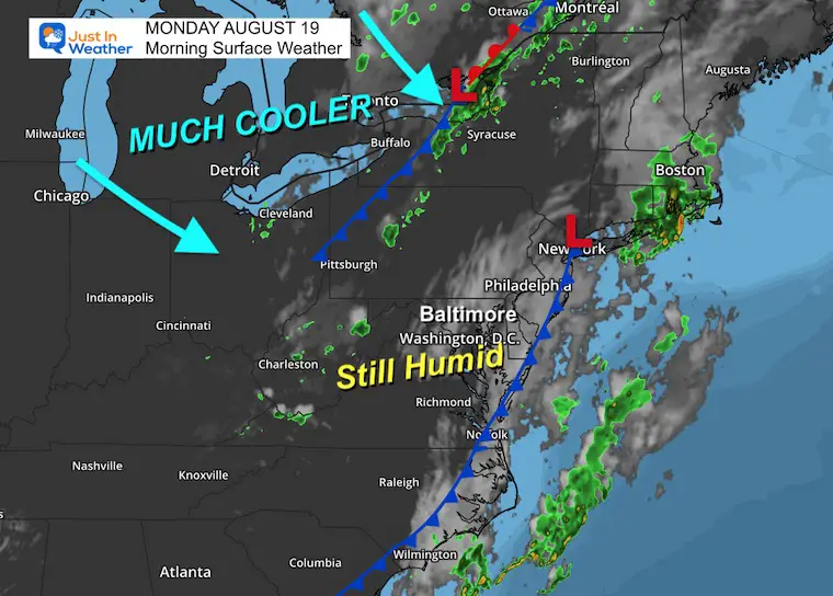 August 19 weather Monday morning