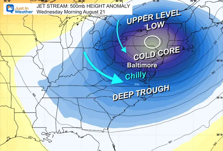 August 19 weather jet stream cold Wednesday