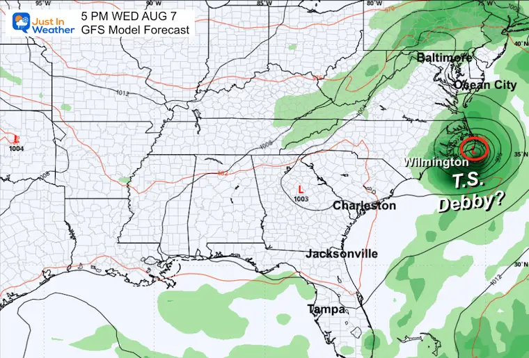 August 2 Tropical Storm Debby Forecast Wednesday