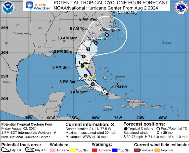 August 2 National Hurricane Center Tropical Cyclone Four Forecast