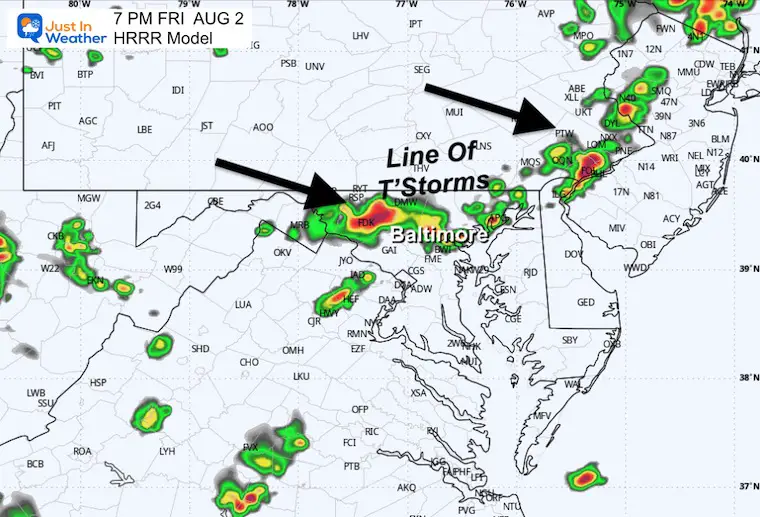 August 2 weather storm radar forecast Friday 7 PM
