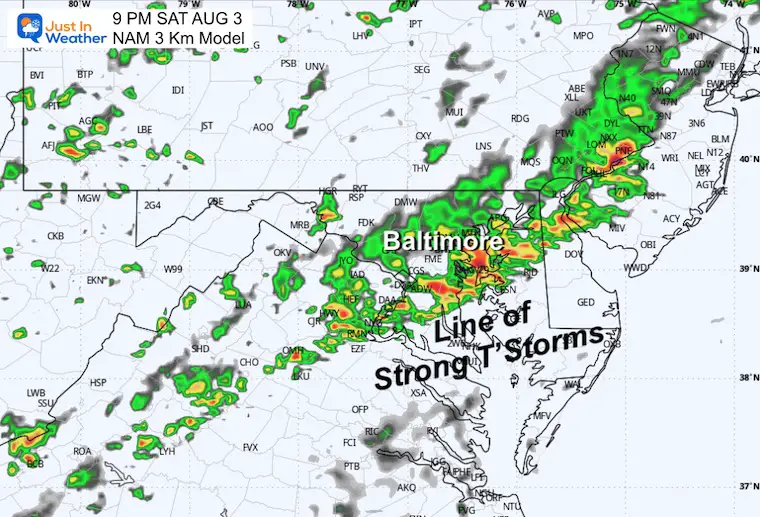 August 2 weather thunderstorms Saturday 9 PM