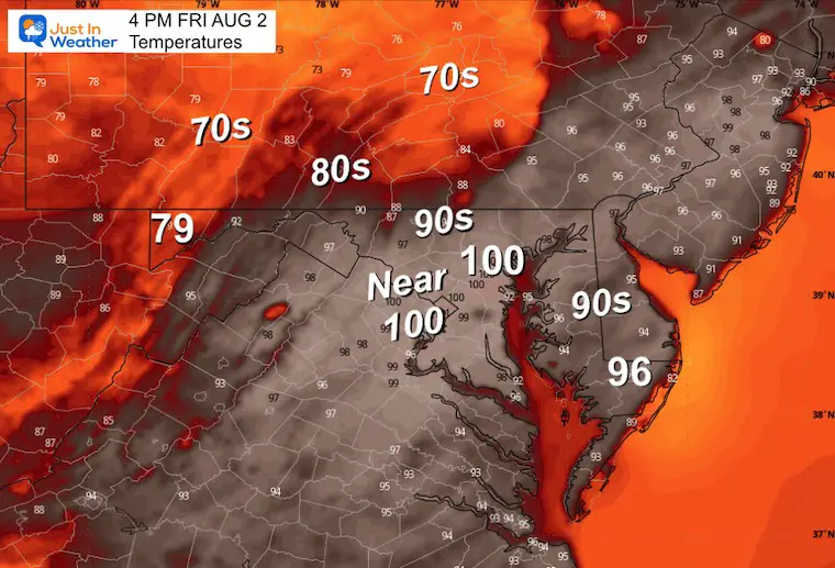 August 2 weather temperatures Friday afternoon