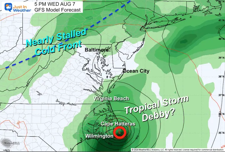 August 2 Tropical Storm Debby Forecast Wednesday Close Mid Atlantic