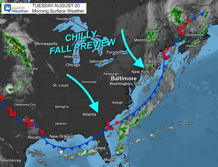 August 20 weather Tuesday morning