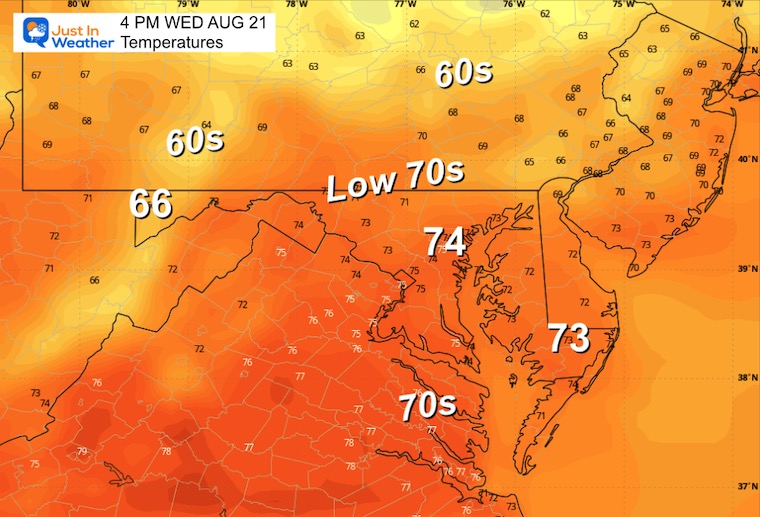 August 20 weather temperatures Wednesday afternoon