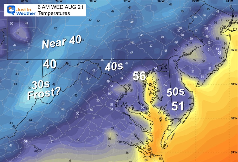 August 20 weather temperatures Wednesday morning