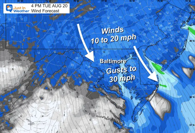 August 20 weather forecast wind Tuesday