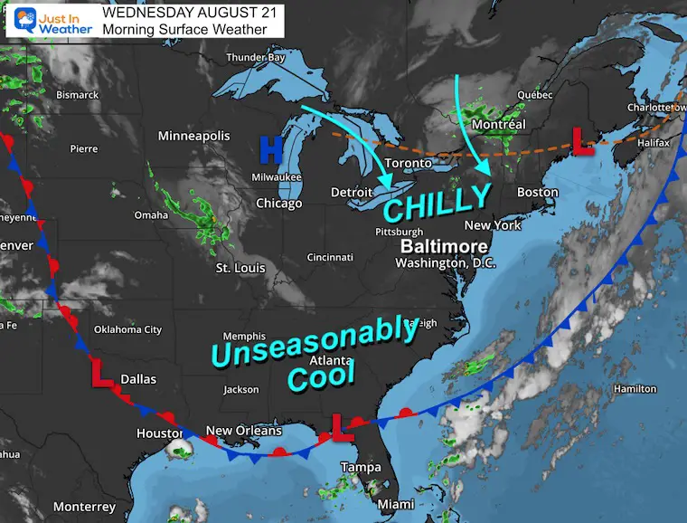 August 21 weather Wednesday morning