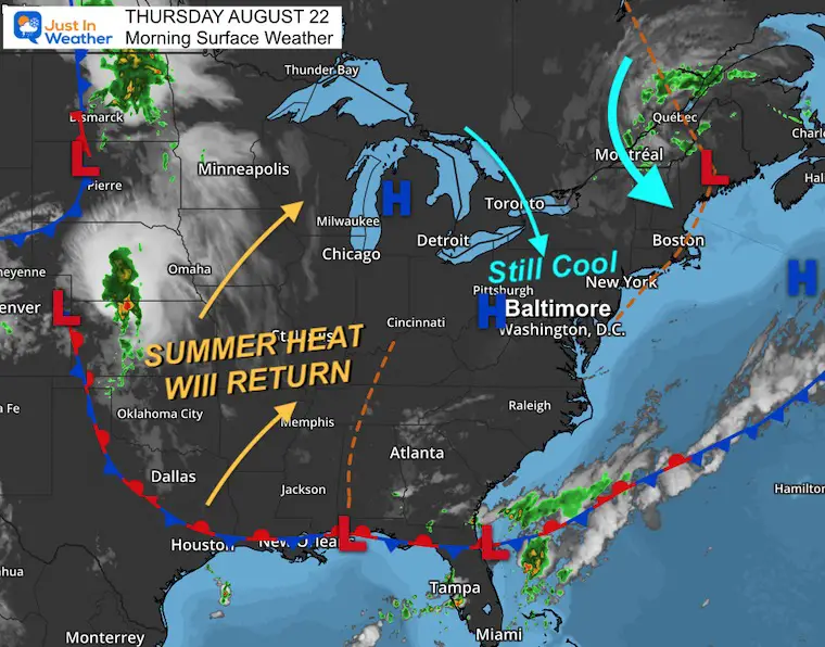 August 22 weather map Thursday morning