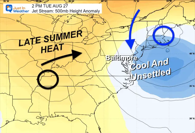 August 22 weather forecast jet stream forecast Tuesday