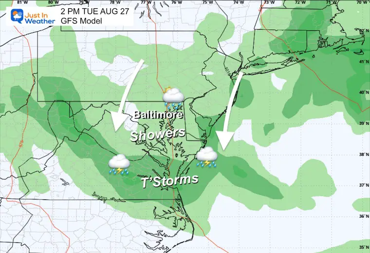 August 22 weather forecast rain storm Tuesday