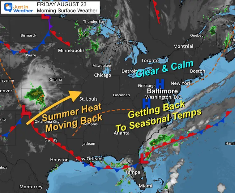 August 23 weather Friday morning